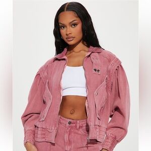 Pink Denim Jean Moto Jacket